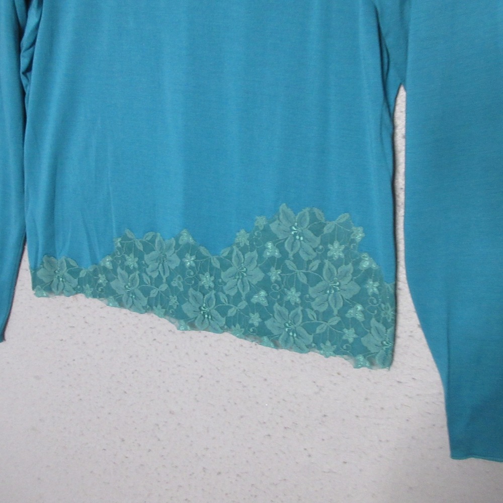Garnet Hill Top Large Blue Silk Cotton Blend Lace Trim Cottage Core Boho Peasant - Picture 3 of 9